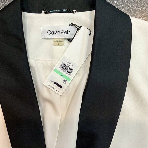 Calvin Klein Contrast-Trim White Blazer Jacket Office Career Formal Size 8 - Picture 4 of 6